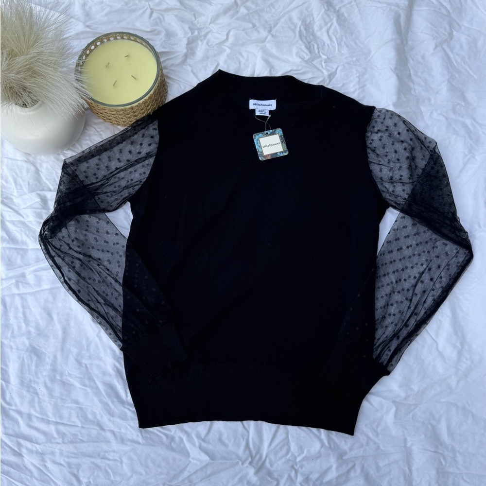 NWT Black Sweater with Sheer Sleeves